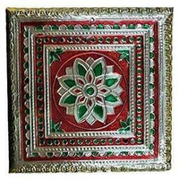Golden Dry Fruit Box 8X8inch with Meenakari Work at Top, Decorative Box, Wooden Dry Fruit Box