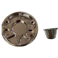 Disposable Plates 9 Compartment Stainless Steel Thali Plates Trays - For Indian Puja, Partys, Weddings