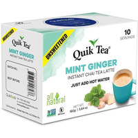 QuikTea Mint (Pudina) Ginger Chai Tea Latte - 10 Count Single Box - All Natural & Preservative Free Authentic Instant Chai Tea - Just Add Hot Water! (Unsweetened)
