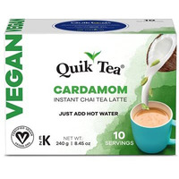 QuikTea Vegan Cardamom Instant Chai Tea Latte - 10 Count Single Box - Convenient, Easy Ayurvedic Dairy Free Alternative - All Natural Non GMO Superfood