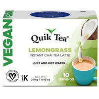 QuikTea Vegan Lemongrass Instant Chai Tea Latte - 10 Count Single Box - Convenient, Easy Ayurvedic Dairy Free Alternative - All Natural Non GMO Superfood