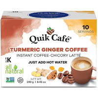 Quik Cafe Turmeric Ginger Instant Coffee Latte - 10 Count Single Box - All Natural Superfood Golden Coffee