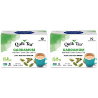 QuikTea Cardamom Chai Tea Latte - 20 Count (2 Boxes of 10 Each) - All Natural & Preservative Free Authentic Instant Chai