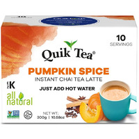 Quik Tea Pumpkin Spiced Masala Instant Chai Tea Latte Premix - 10 Count Single Box - All Natural Preservative Free Seasonal Convenient Chai - Just add hot water