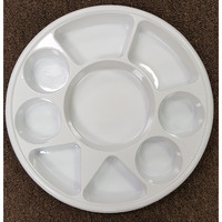 White 9 Round Compartment Disposable Plastic Plates - 100 Pc