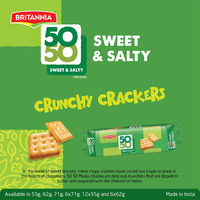 BRITANNIA Crackers 50 50 Sweet and Salty Biscuit 2.19oz (62g) - Delicious, Light & Crispy Grocery Cookies - Best Treat for Friends & Family (Pack of 6)