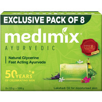 Medimix Ayurvedic Natural Glycerine Bathing Bar, 125 g (Pack of 8)