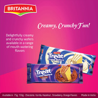 BRITANNIA Treat Choco Creame Wafers 5.29oz (150g) - Breakfast & Tea Time Snacks - Crunchy, Healthy and Delicious - Suitable for Vegetarians (Pack of 4)