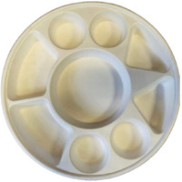 Biodegradable 9-Compartment Plates. Bulk 100 Pk. Compartment Thali Plates Trays - 100 Pack For Indian Puja, Partys