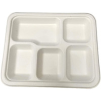 Biodegradable 5-Compartment Plates. Bulk 200 Pk. Compartment Thali Plates Trays - 200 Pack For Indian Puja, Partys