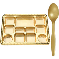 11 Compartment Disposable Gold Plates - Indian Thali Plastic Tray