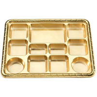 11 Compartment Disposable Gold Plates - Indian Thali Plastic Tray.