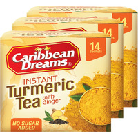 Caribbean Dreams Instant Turmeric Tea with No Added Sugar (3 Packs with 14 x 3g Bags - Total 42 Tea Bags)