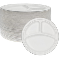 100 Pack 10 INCH 3 COMPARTMENTS Bagasse Plates 100% Disposable 3 Compartment Plates Eco-Friendly Disposable (100 Pack)