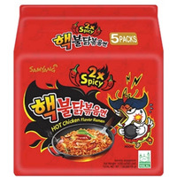 Samyang Buldak Spicy Ramen, Hot Chicken Ramen, Korean Stir-Fried Instant Noodle, 2X Spicy, 1 Bag with 5 Pack