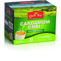 Quik Tea All Natural Cardamom Chai Latte Mix Unsweetened Made from Assam Teas All Natural No Preservatives 10 Pouches (160 g / 5.64 oz)