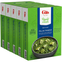 Gits Palak Paneer (Cubes of Sauted Cottage Cheese in rich spinach Gravy). Very light spicy | Microwave in 2 mins - Ready to Eat Entre | 50 Oz (Pack of 5 X 10 Oz each )