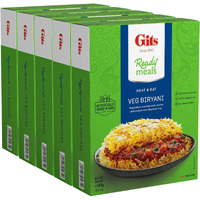 Gits Vegetable Biryani long grain aromatic Indian Basmati rice. Microwave for 1-2 mins | Ready to Eat Entre | 46.5 Oz (Pack of 5 X 9.3 Oz each)