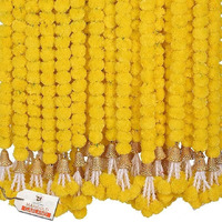 Marigold Garland for Decoration 5 Pcs of 5 feet Long Strands Artificial Marigold Flowers with Bell, Indian Dcor for Pooja/Diwali/Wedding/Christmas (Yellow)