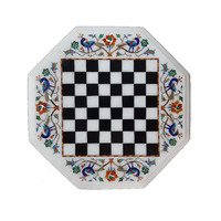 Marble Chess Board Octagonal with Marble Chess figures Hand Made Stone Inlay work Pietradura Art From Agra India