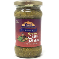 Rani Green Chilli Pickle Hot (Achar, Spicy Indian Relish) 10.5oz (300g) ~ Glass Jar, All Natural | Vegan | Gluten Free | NON-GMO | No Colors | Popular Indian Condiment, Indian Origin