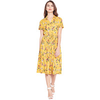 Purplicious Mustard Yellow Floral Fit and Flare Dress