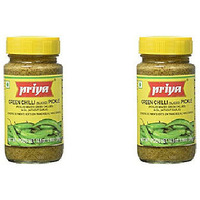 Pack of 2 - Priya Green Chilli Pickle Without Garlic - 300 Gm (10.58 Oz)