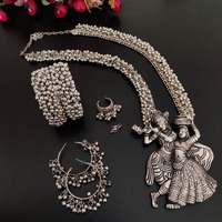 Indian Jewellery Radha krishna Oxidized German Silver Jewelry Set,Indian Silver Oxidized Jewelry Set, Oxidized Necklace