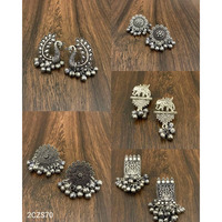 Stud earrings combo of 5 pairs, German silver stud earrings, oxidised studs, Indian ethnic earrings, ghungroo studs