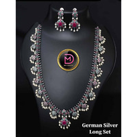 Pearl oxidized set, kolhapuri Indian stone studded oxidized set with earrings, Ethnic oxidised handmade jewelry set, antique jewelry,