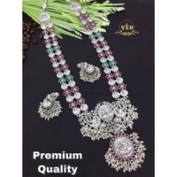 Temple Jewellery / long Necklace set / silver matt oxidised jewellery set