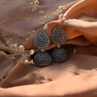 Oxidized Indian Jhumki earrings, Jhumka jhumki, silver look earrings, ethnic jewelry, handmade Jaipur jewelry, gifts for her, antique earrin