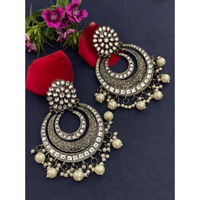 Black oxidised chandbali earrings, half moon earrings, Indian ethnic earrings, big round long earrings, wedding earrings, gifts for her,