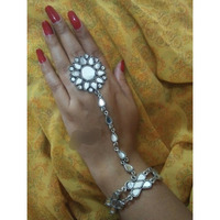 Mirror hand harness, Haathphool, bracelet with ring, Adjustable Indian oxidised designer Hathphool, Ethnic traditional hand bracelet