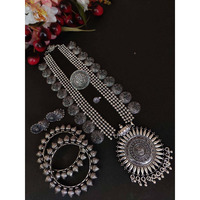 Stylish German Silver long haram oxidised set of 6 /boho tribal necklace set Indian ethnic Traditional handmade oxidized jewelry Temple kemp