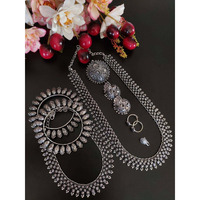 Temple jewelry, Oxidised jewelry set, necklace set, Indian oxidised set, long+short haram choker set,antique jewelry, handmade, gypsy, gifts