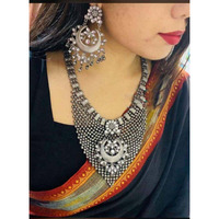 Indian jewelery, Ethnic Oxidized Statement Necklace Set With Earrings Boho Tribal Necklace Temple Jewelry Afghani Oxidized Jewelry