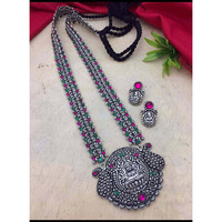 Kolhapuri stone jewelery, indian Long necklace set, oxidised wedding jewellery, bridal jewellery, temple kemp jewelery, gifts for her