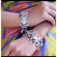 Mirror bangle kada, mirror hand Kada, hand bracelet ,German silver bangle, antique silver, handmade, boho hippie jewellery, giftsforher