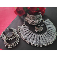 Trendy Afghani style Indian handmade oxidised choker set of 5/ Tribal German Silver necklace kolhapuri kemp oxidized set/Bollywood Celebrity