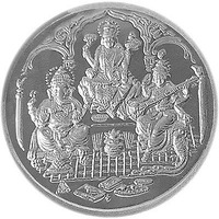 999 Pure Silver Laxmi Ji Ganesh Ji Saraswati Ji Coin - 2.5 Gm (15 Mm)