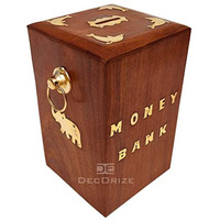 DECORIZE Wooden Money Bank - Big Size Master Size Large Piggy Bank Wooden 8 x 5 inch for Kids and Adults (Brown)