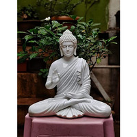 DECORWALE Meditating Buddha Idols for Home Decor Big Size Large Living Room Office Desk Table Outdoor Resin Statues (White Color)