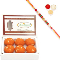 Rakhi Gifts Sweets-Motichoor /Boondi Laddoo Box (200 gms) with Pearl Beads Rakhi