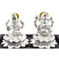 999 Pure Silver Ganesh & Lakshmi / Laxmi Idol / Statue / Murti (Figurine# 11)