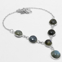 Labradorite Necklace 925 Silver Plated Chain Necklace 18 inch  JJ-3618
