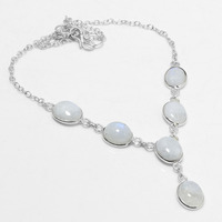 Rainbow Moonstone Necklace 925 Silver Plated Chain Necklace 18 inch  JJ-3623