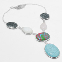 Turquoise & Multi Necklace 925 Silver Plated Chain Necklace 18 inch  JJ-3673