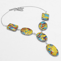 Yellow Turquoise Necklace 925 Silver Plated Chain Necklace 18 inch  JJ-3674