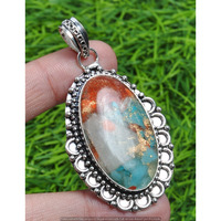 Copper Turquoise Gemstone Handmade Pendant 925 Sterling Silver Jewelry DP-2367
